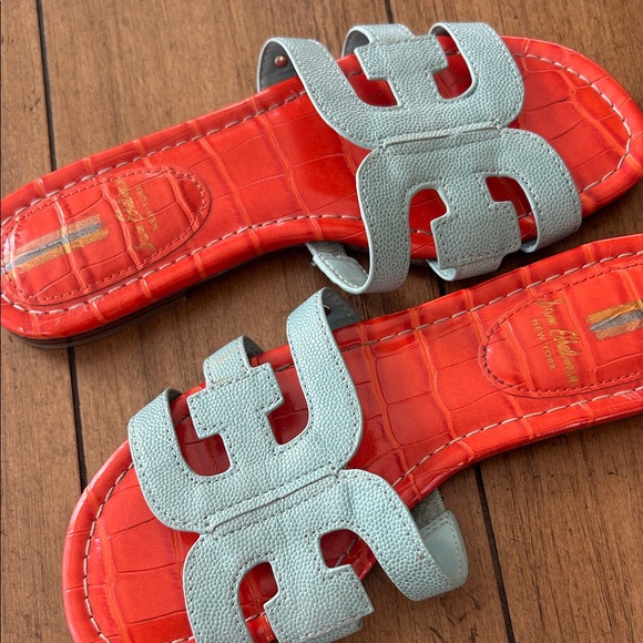 Sam Edelman Bay Slides Orange and Tide Blue Sandals - Picture 5 of 6